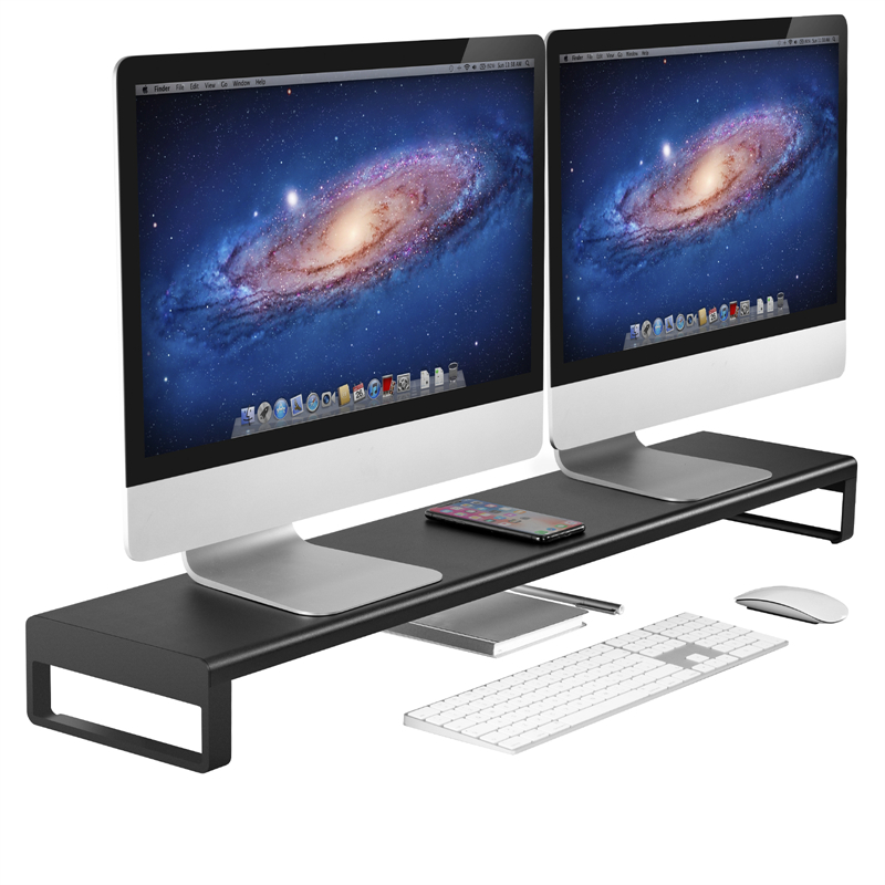 Dual Monitor Stand Riser réhausseur écran réglable aspect chêne 110x27x10,5  cm